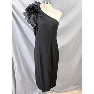 NWT Aidan Mattox Black One Shoulder Ruffle Cocktail Dress Sz 10
